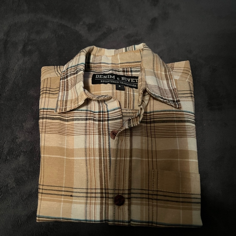 Men's Beige Plaid Button-Up Shirt